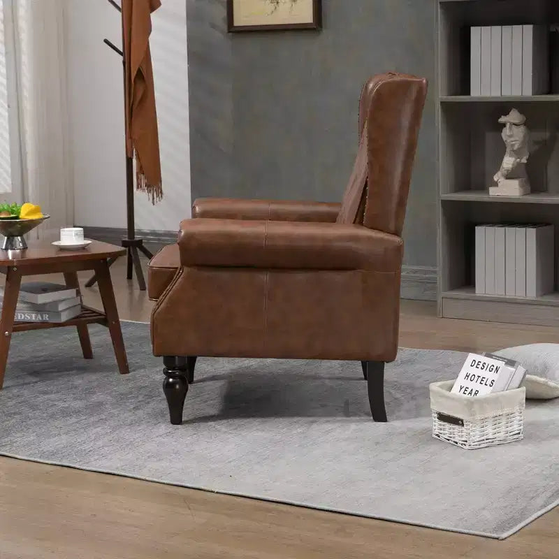 Fauteuil à cadre en bois, pieds en bois robustes, salon chambre à coucher, PU noir