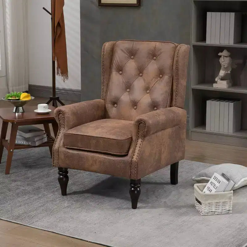 Fauteuil à cadre en bois, pieds en bois robustes, salon chambre à coucher, PU noir