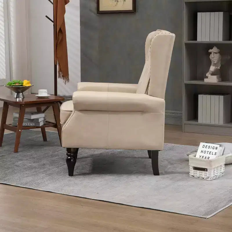 Fauteuil à cadre en bois, pieds en bois robustes, salon chambre à coucher, PU noir
