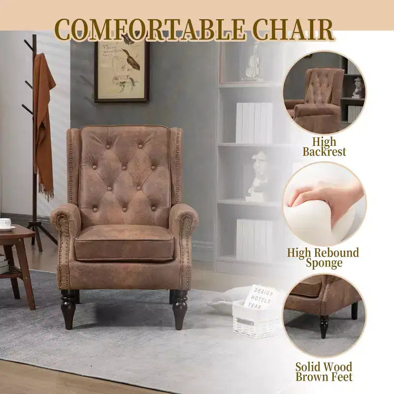 Fauteuil à cadre en bois, pieds en bois robustes, salon chambre à coucher, PU noir