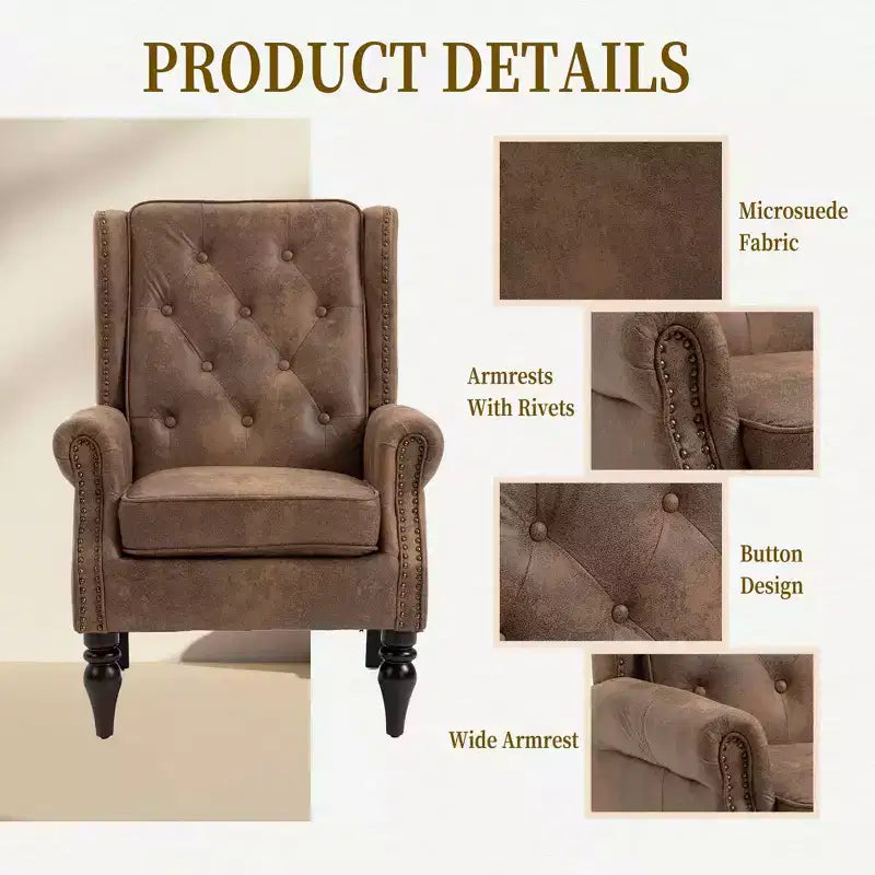 Fauteuil à cadre en bois, pieds en bois robustes, salon chambre à coucher, PU noir