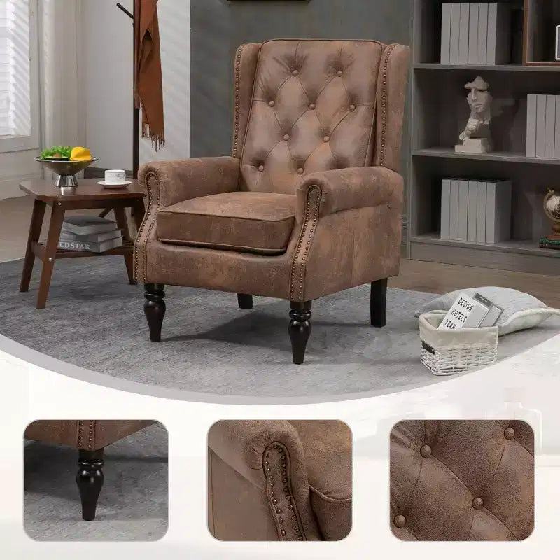 Fauteuil à cadre en bois, pieds en bois robustes, salon chambre à coucher, PU noir