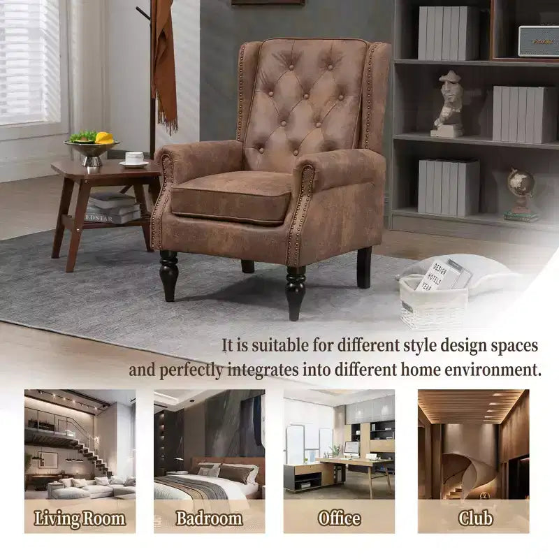Fauteuil à cadre en bois, pieds en bois robustes, salon chambre à coucher, PU noir