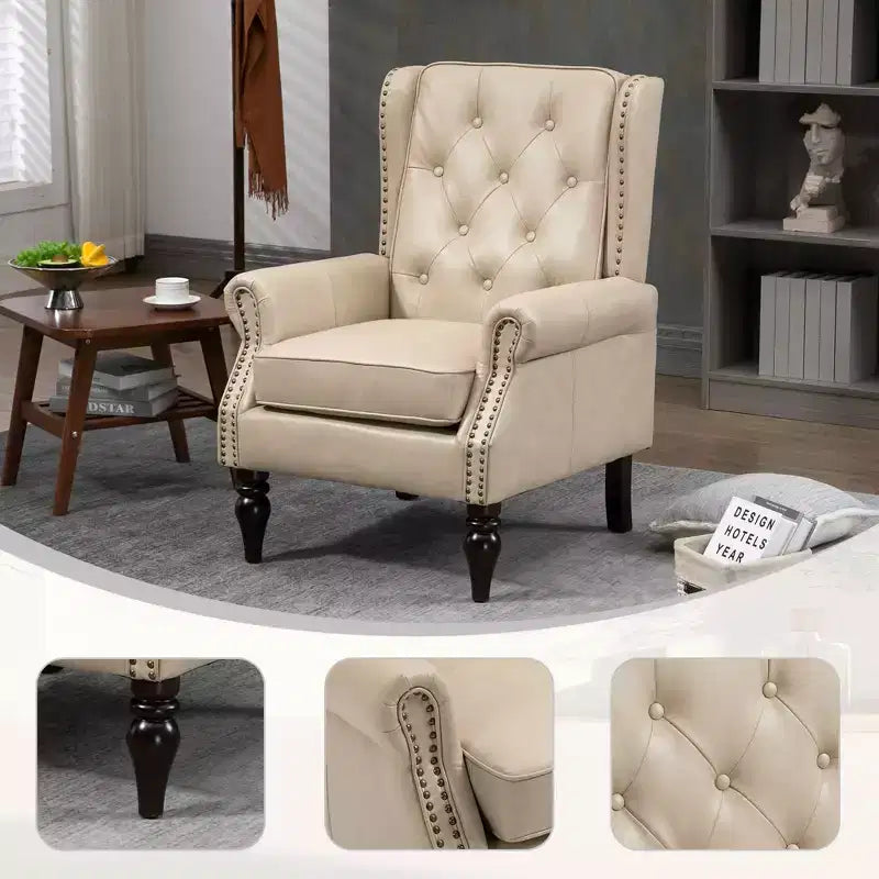 Fauteuil à cadre en bois, pieds en bois robustes, salon chambre à coucher, PU noir