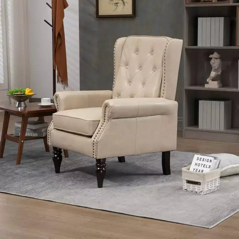 Fauteuil à cadre en bois, pieds en bois robustes, salon chambre à coucher, PU noir