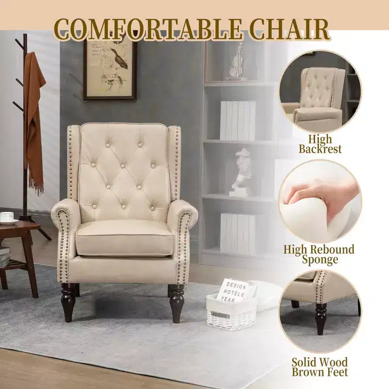 Fauteuil à cadre en bois, pieds en bois robustes, salon chambre à coucher, PU noir
