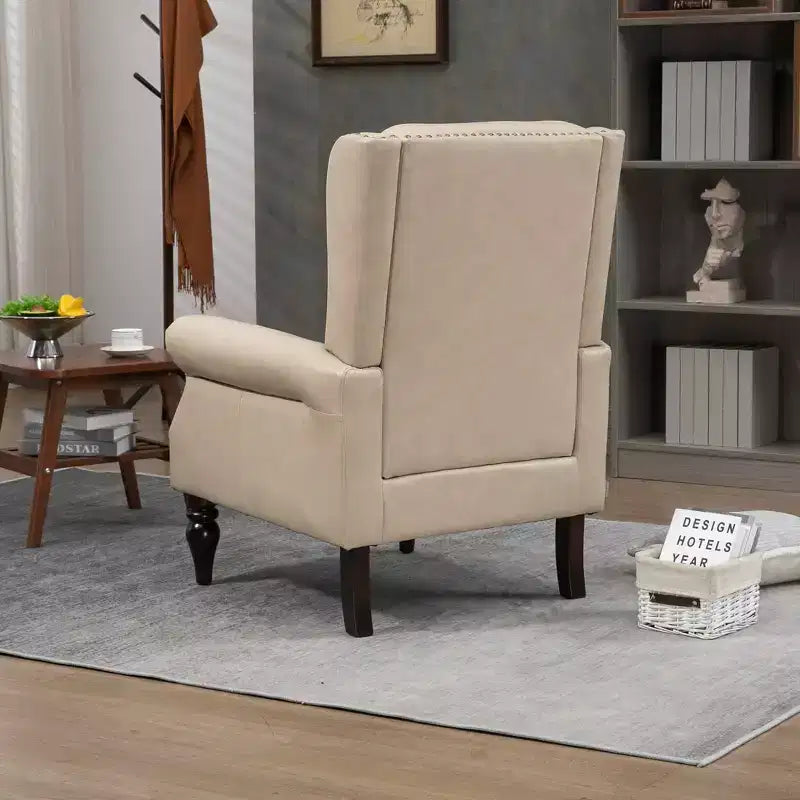 Fauteuil à cadre en bois, pieds en bois robustes, salon chambre à coucher, PU noir