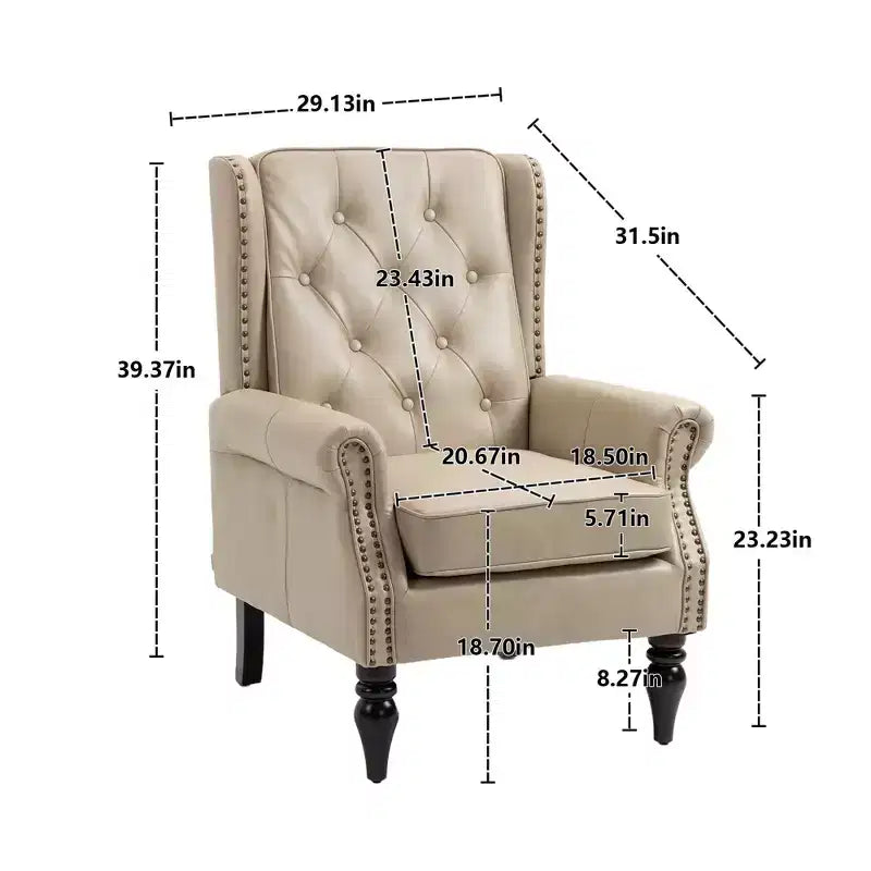 Fauteuil à cadre en bois, pieds en bois robustes, salon chambre à coucher, PU noir