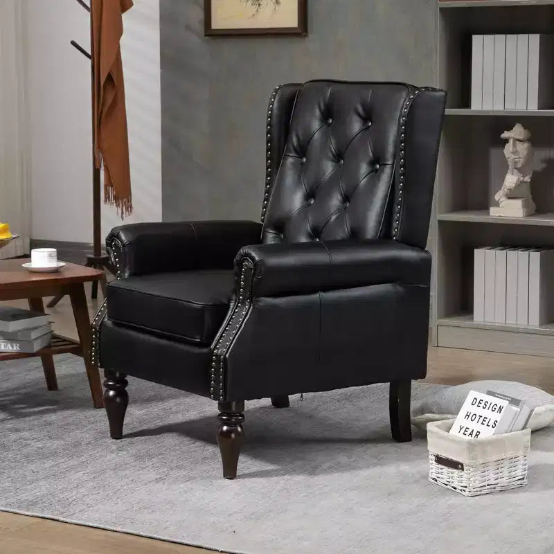 Fauteuil à cadre en bois, pieds en bois robustes, salon chambre à coucher, PU noir