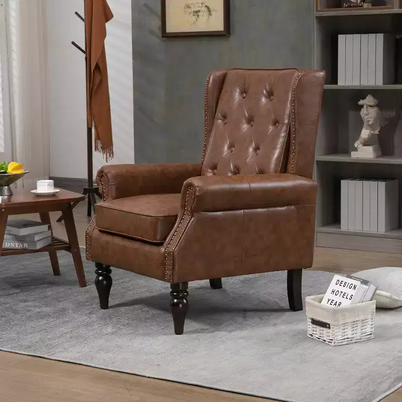 Fauteuil à cadre en bois, pieds en bois robustes, salon chambre à coucher, PU noir