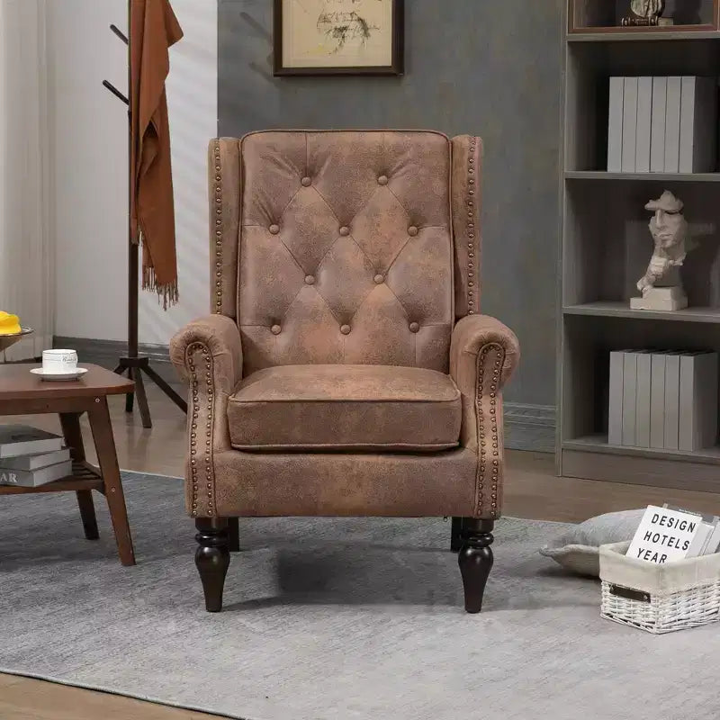 Fauteuil à cadre en bois, pieds en bois robustes, salon chambre à coucher, PU noir