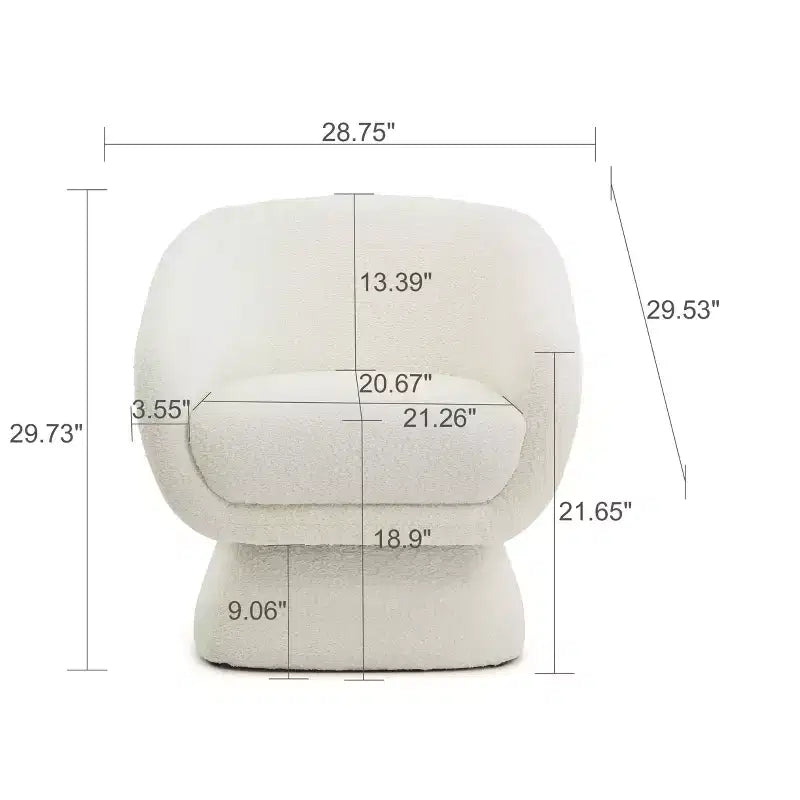 Fauteuil d'appoint en bouclé blanc, fauteuil de loisirs avec assise élargie, base carrée, cadre en bois massif, chaise de lecture pour salon, chambre à coucher