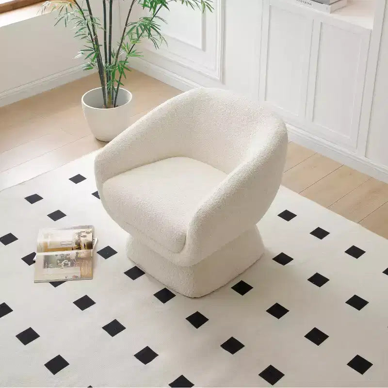 Fauteuil d'appoint en bouclé blanc, fauteuil de loisirs avec assise élargie, base carrée, cadre en bois massif, chaise de lecture pour salon, chambre à coucher