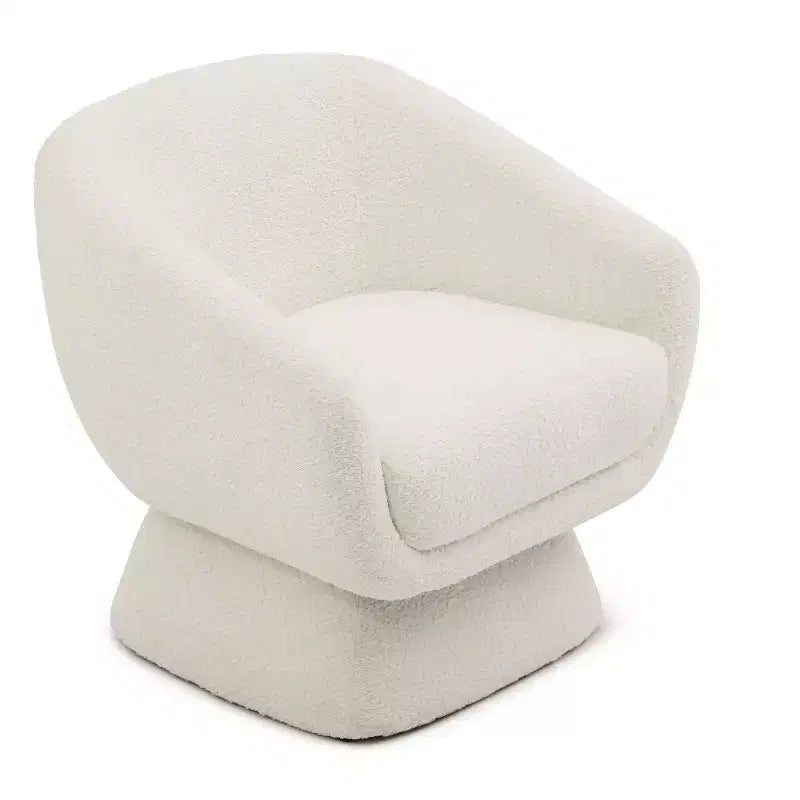 Fauteuil d'appoint en bouclé blanc, fauteuil de loisirs avec assise élargie, base carrée, cadre en bois massif, chaise de lecture pour salon, chambre à coucher