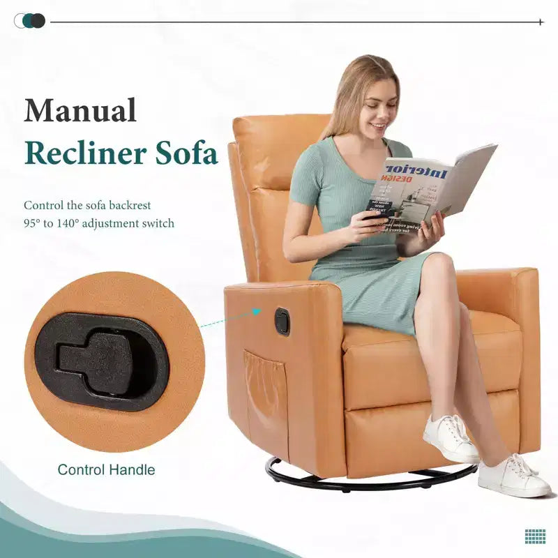 Fauteuil inclinable pivotant, fauteuil de nurserie planeur avec repose-pieds extra large, dossier haut, siège profond, fauteuil d'appoint marron pour salon, chambre d'enfant, chambre à coucher