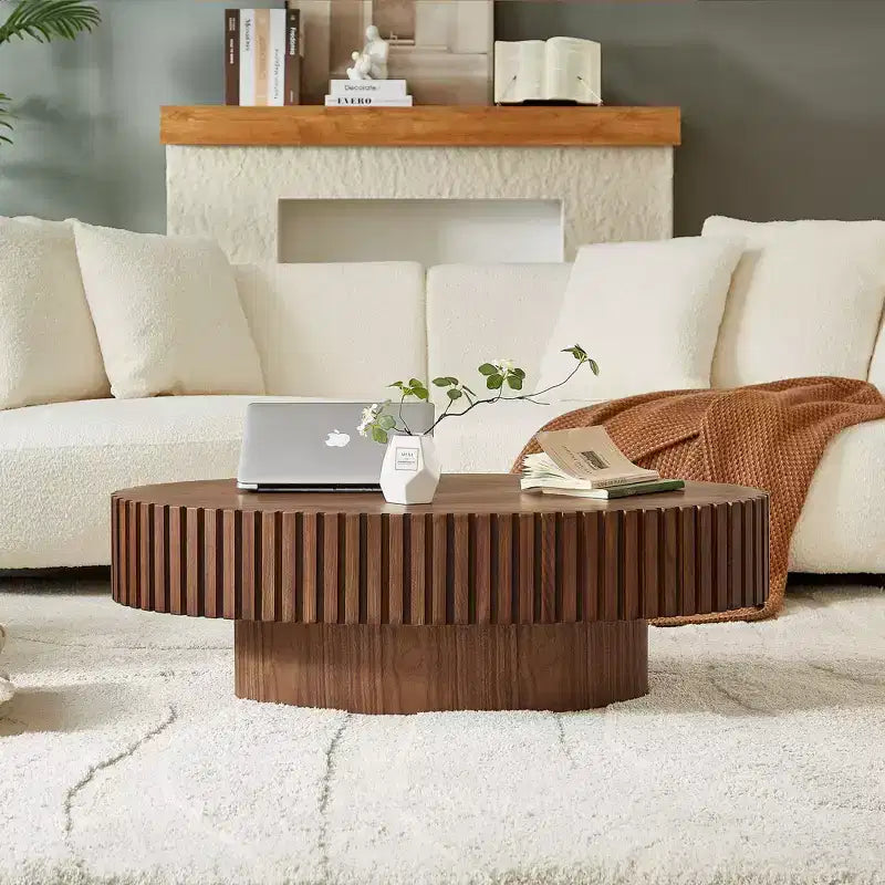 Table basse ovale moderne de 111 cm, table d'appoint fabriquée à la main avec un pied robuste pour le salon, la chambre et les petits espaces