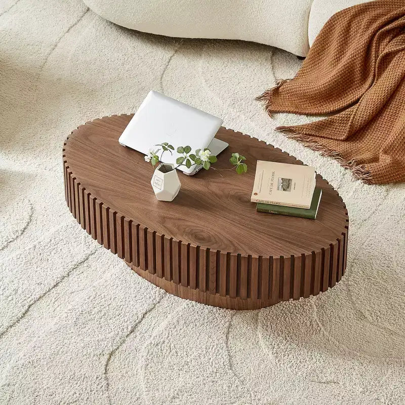 Table basse ovale moderne de 111 cm, table d'appoint fabriquée à la main avec un pied robuste pour le salon, la chambre et les petits espaces