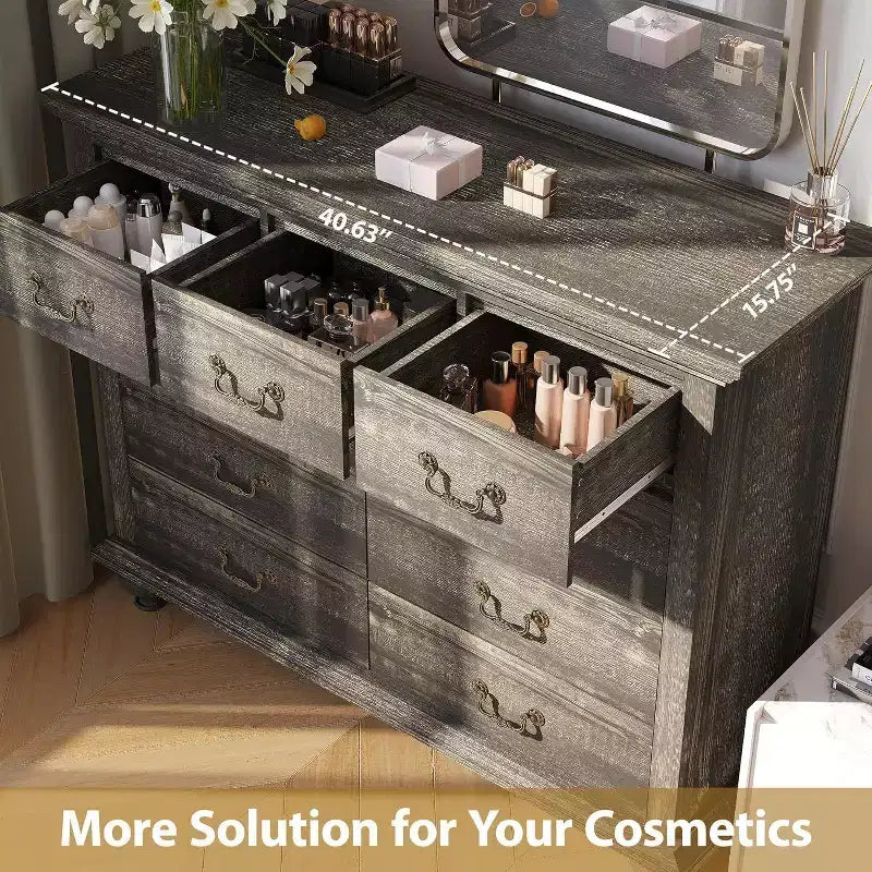 Commode de ferme à 9 tiroirs avec poignées en métal, Organisateur de rangement rétro pour chambre, salon, entrée