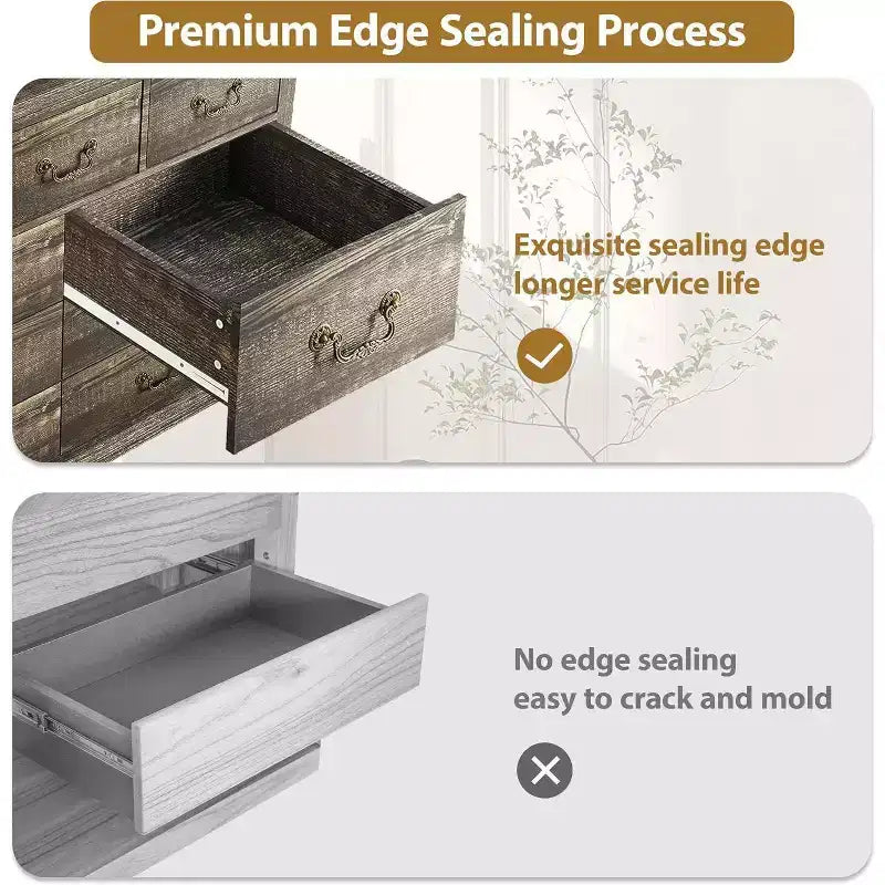Commode de ferme à 9 tiroirs avec poignées en métal, Organisateur de rangement rétro pour chambre, salon, entrée