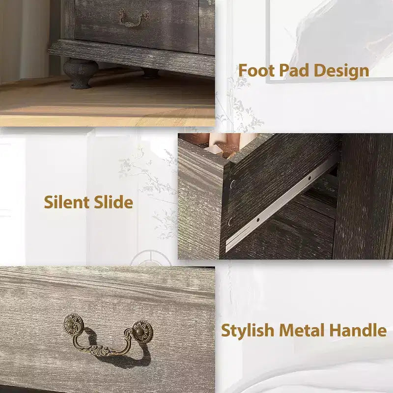 Commode de ferme à 9 tiroirs avec poignées en métal, Organisateur de rangement rétro pour chambre, salon, entrée