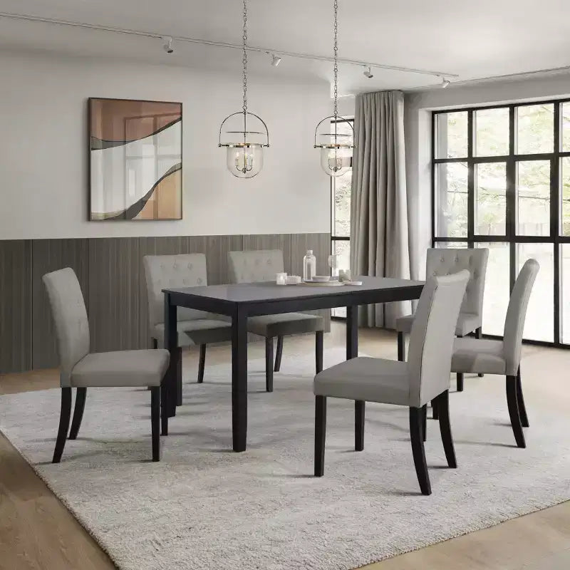 Ensemble de salle à manger 7 pièces ChaletPosh avec chaises de salle à manger avec housse en lin