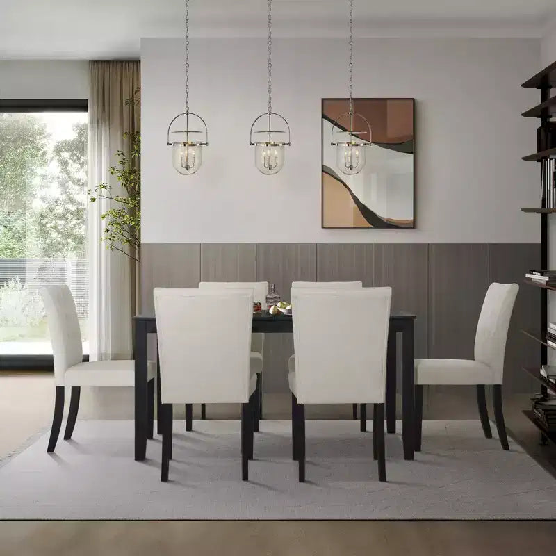 ChaletPosh 7 Pieces Dining Set with Linen Cover Dining Chair