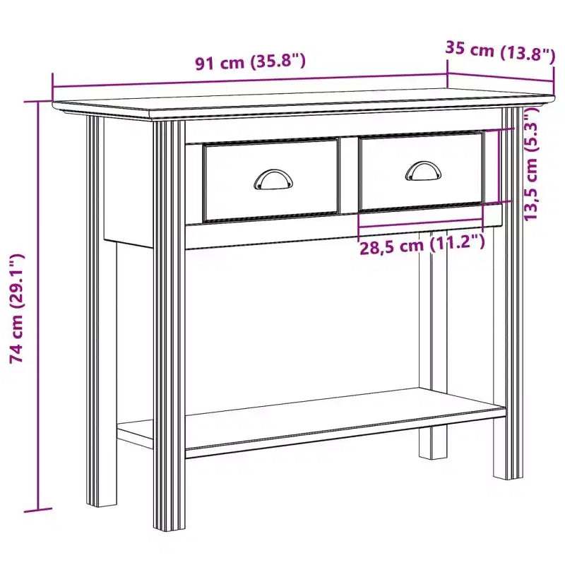 Table console d'appoint Table console de canapé en pin massif