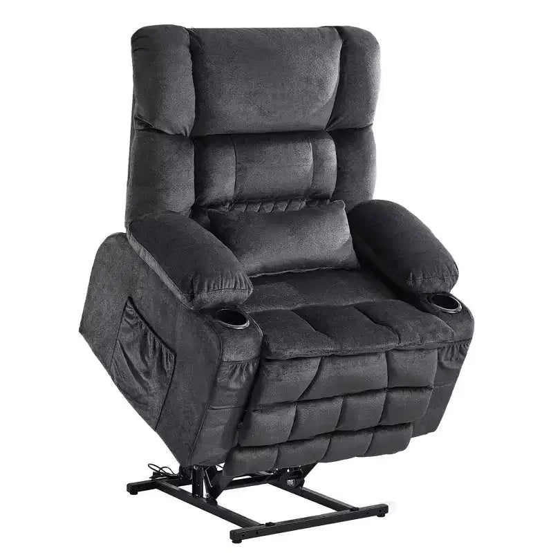 Fauteuil inclinable releveur électrique double moteur grande puissance, fauteuil releveur à plat avec pétrissage lombaire et fonction chauffage, grand fauteuil releveur pour personnes de grande taille, porte-gobelets