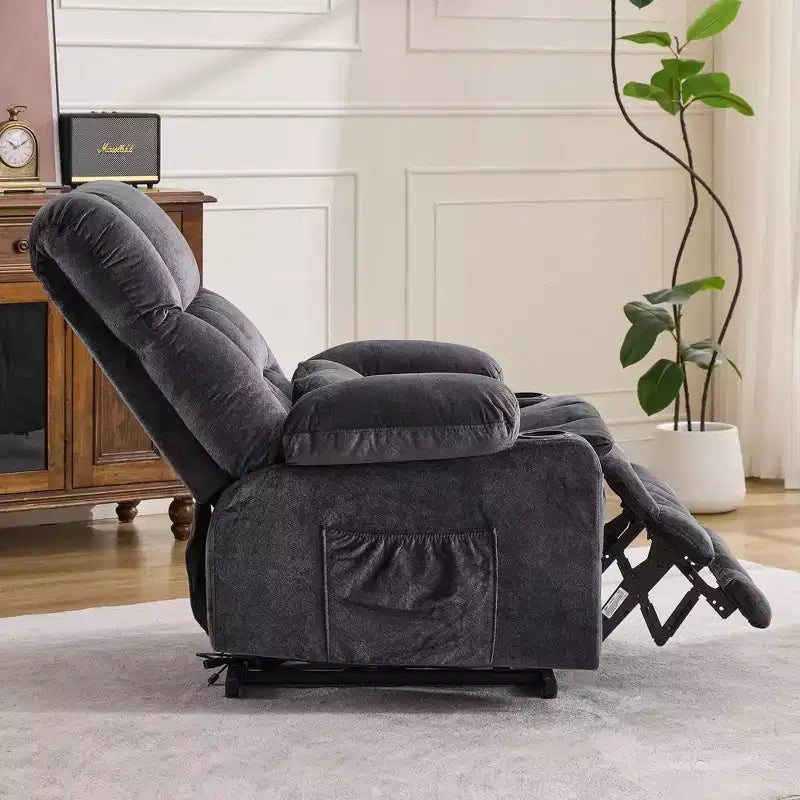 Fauteuil inclinable releveur électrique double moteur grande puissance, fauteuil releveur à plat avec pétrissage lombaire et fonction chauffage, grand fauteuil releveur pour personnes de grande taille, porte-gobelets