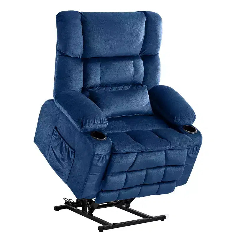 Fauteuil inclinable releveur électrique double moteur grande puissance, fauteuil releveur à plat avec pétrissage lombaire et fonction chauffage, grand fauteuil releveur pour personnes de grande taille, porte-gobelets