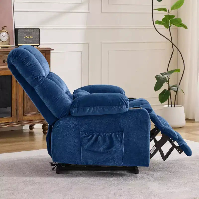 Fauteuil inclinable releveur électrique double moteur grande puissance, fauteuil releveur à plat avec pétrissage lombaire et fonction chauffage, grand fauteuil releveur pour personnes de grande taille, porte-gobelets
