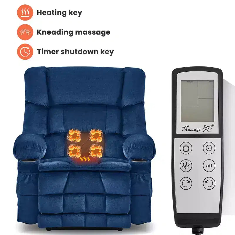 Fauteuil inclinable releveur électrique double moteur grande puissance, fauteuil releveur à plat avec pétrissage lombaire et fonction chauffage, grand fauteuil releveur pour personnes de grande taille, porte-gobelets