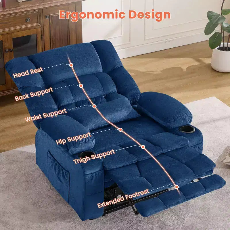 Fauteuil inclinable releveur électrique double moteur grande puissance, fauteuil releveur à plat avec pétrissage lombaire et fonction chauffage, grand fauteuil releveur pour personnes de grande taille, porte-gobelets