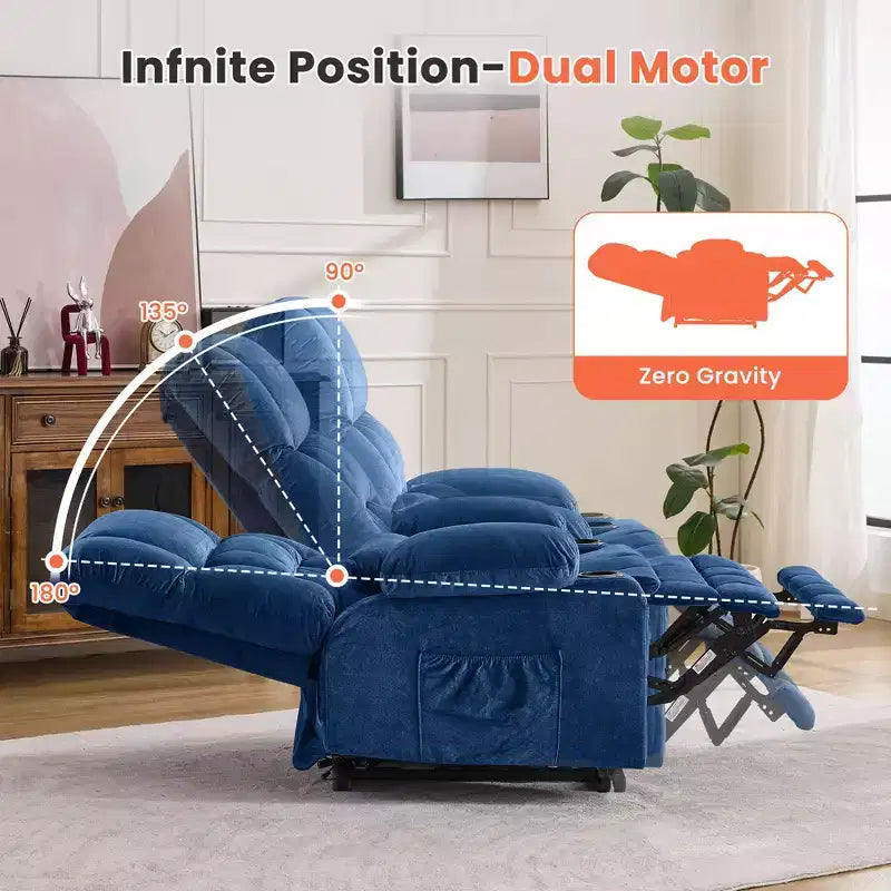 Fauteuil inclinable releveur électrique double moteur grande puissance, fauteuil releveur à plat avec pétrissage lombaire et fonction chauffage, grand fauteuil releveur pour personnes de grande taille, porte-gobelets