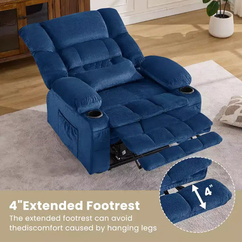 Fauteuil inclinable releveur électrique double moteur grande puissance, fauteuil releveur à plat avec pétrissage lombaire et fonction chauffage, grand fauteuil releveur pour personnes de grande taille, porte-gobelets