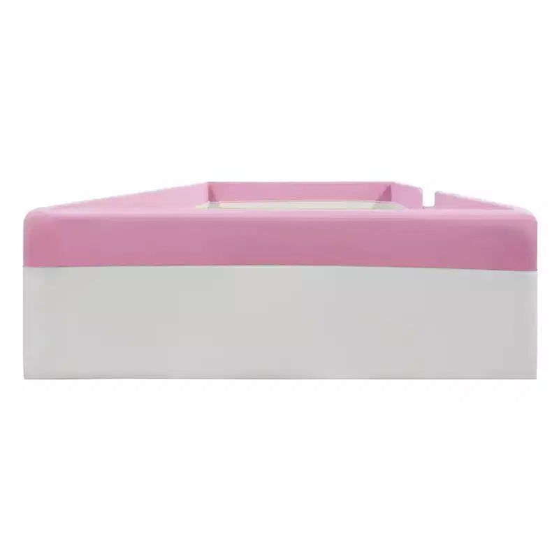 Cadre de lit de repos capitonné pour lit jumeau avec clôture et escalier pour chambre d'enfant, Rose+Blanc