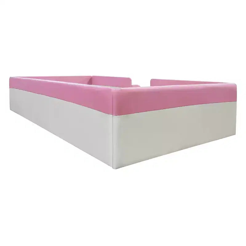 Cadre de lit de repos capitonné pour lit jumeau avec clôture et escalier pour chambre d'enfant, Rose+Blanc