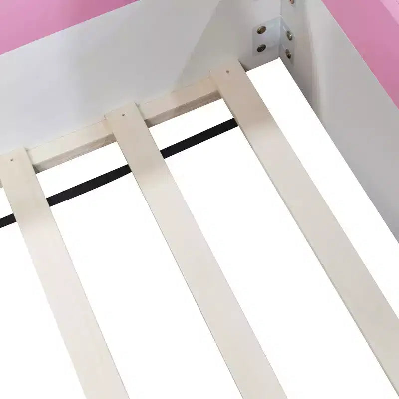 Cadre de lit de repos capitonné pour lit jumeau avec clôture et escalier pour chambre d'enfant, Rose+Blanc