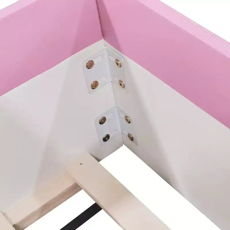 Cadre de lit de repos capitonné pour lit jumeau avec clôture et escalier pour chambre d'enfant, Rose+Blanc