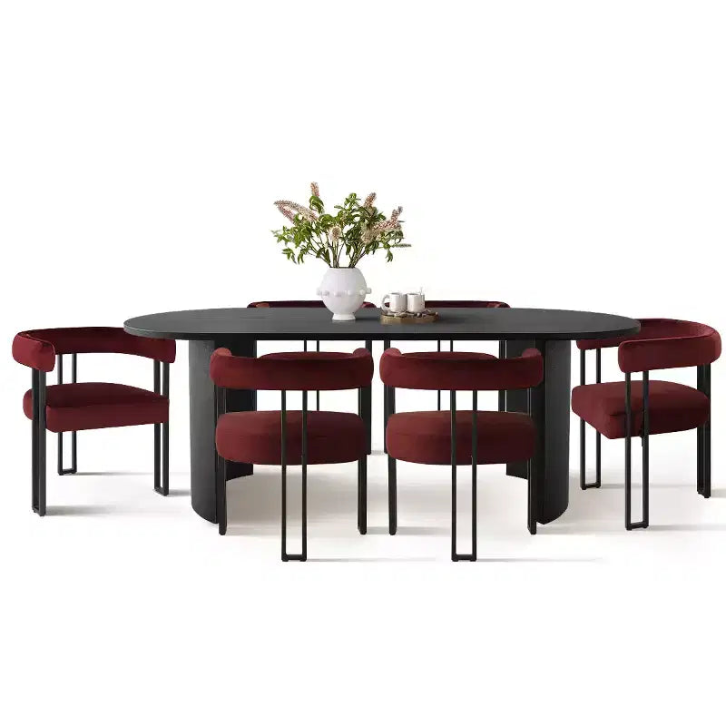 Ensemble de salle à manger 7 pièces avec chaises en velours, table ovale noire moderne et fauteuils rembourrés avec pieds en métal pour salle à manger - Panipeachy