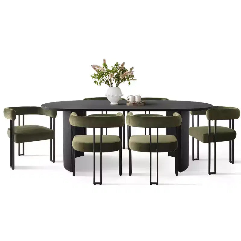 Ensemble de salle à manger 7 pièces avec chaises en velours, table ovale noire moderne et fauteuils rembourrés avec pieds en métal pour salle à manger - Panipeachy