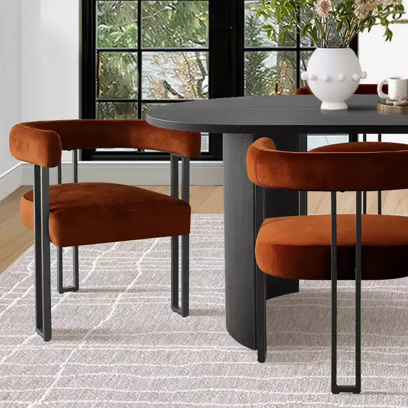 Ensemble de salle à manger 7 pièces avec chaises en velours, table ovale noire moderne et fauteuils rembourrés avec pieds en métal pour salle à manger - Panipeachy