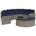 vidaXL Patio Sofa Set - 3 Piece Half-Round Garden Furniture - Durable Gray Poly Rattan Outdoor Seating with Navy Cushions and Tempered Glass Table