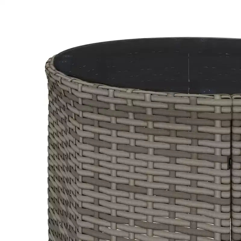 vidaXL Salon de jardin - 3 pièces semi-circulaire - Mobilier de jardin en résine tressée gris durable avec coussins bleu marine et table en verre trempé