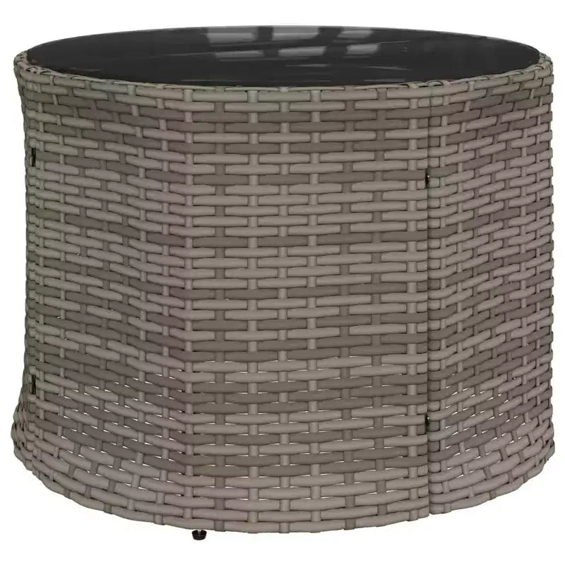 vidaXL Salon de jardin - 3 pièces semi-circulaire - Mobilier de jardin en résine tressée gris durable avec coussins bleu marine et table en verre trempé