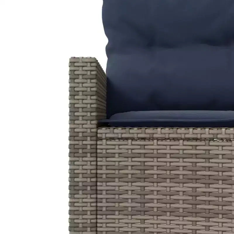 vidaXL Salon de jardin - 3 pièces semi-circulaire - Mobilier de jardin en résine tressée gris durable avec coussins bleu marine et table en verre trempé