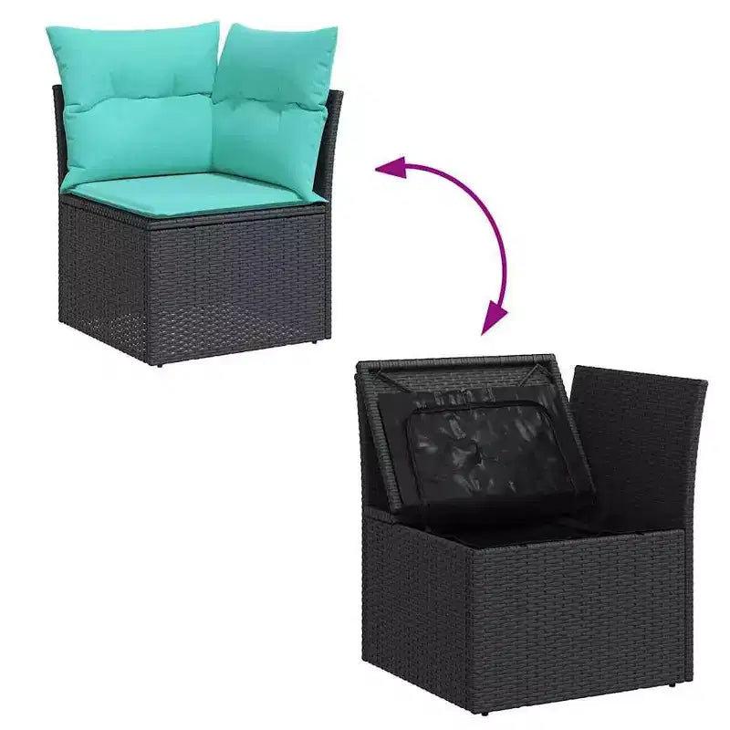 vidaXL Salon de jardin 11 pcs avec coussins Noir Résine tressée Acacia