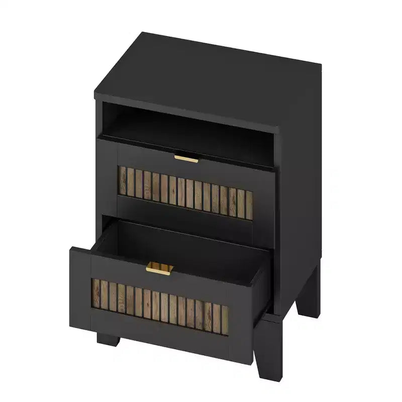 Ensemble de chambre Whisen 4 pièces, lit plateforme Queen size de style rustique, table de chevet avec rangement et commode avec poignée en métal