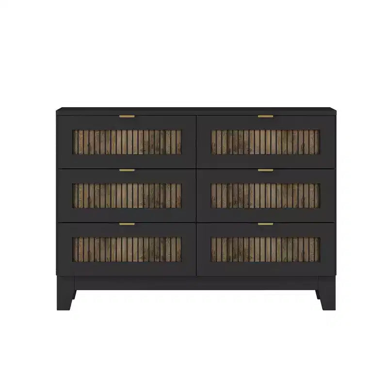 Ensemble de chambre Whisen 4 pièces, lit plateforme Queen size de style rustique, table de chevet avec rangement et commode avec poignée en métal