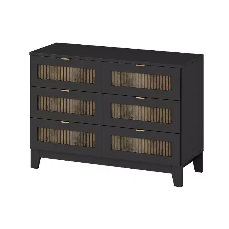 Ensemble de chambre Whisen 4 pièces, lit plateforme Queen size de style rustique, table de chevet avec rangement et commode avec poignée en métal